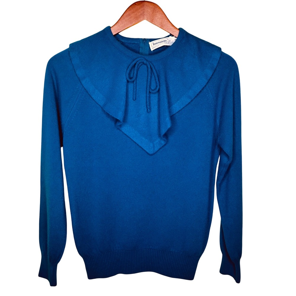 Vintage Innovations by Talbots Teal Ruffle Sailor Collar Tie Sweater Blue